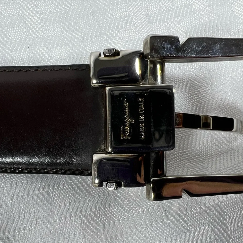 Salvatore Ferragamo Black Leather Belt Silver Buckle Made Italy